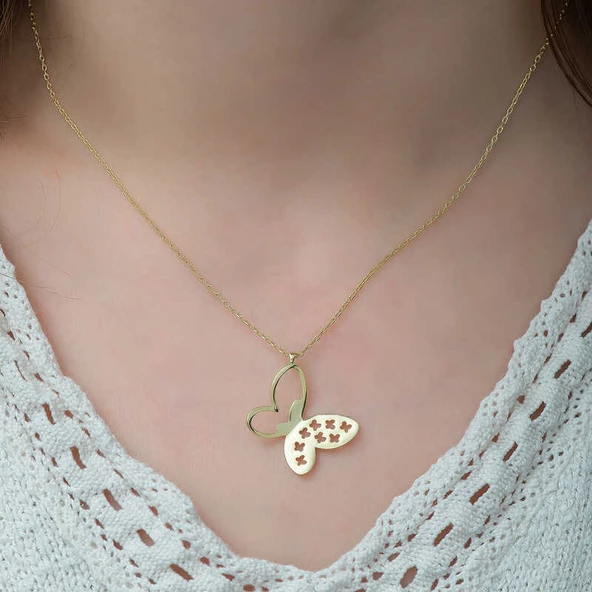 Gümüş Gold Kelebek Bayan Kolye SL3625 - 2