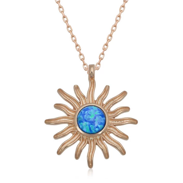 ​Gümüş Rose Mavi Opal Taşlı Güneş Kadın Kolye  SL3409 ürün görseli