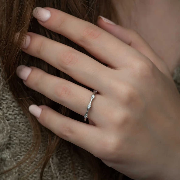 Gümüş Beştaşlı Mekik Bayan Yüzük SL3647 - Resim 2