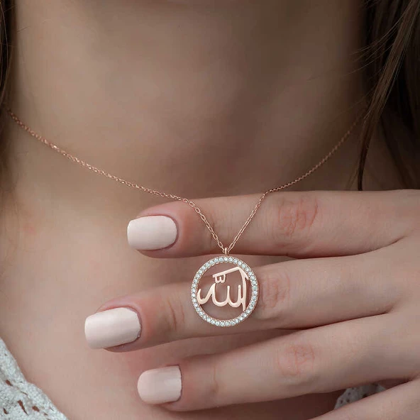 Gümüş Rose Arapça Allah Yazılı Bayan Kolye SL3619 - Resim 3
