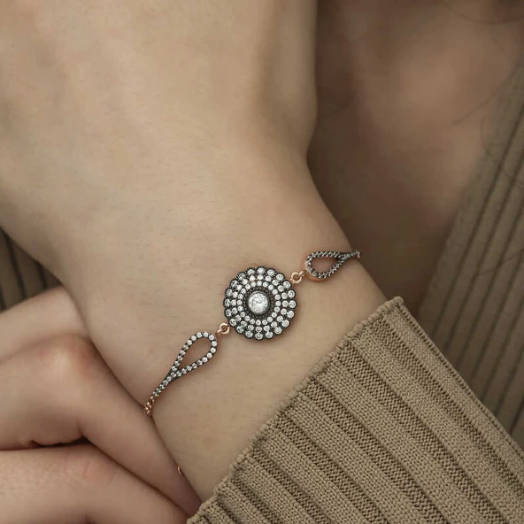 Gümüş Rose Elmas Montür Çiçek Bayan Bileklik SL3810 - Resim 8