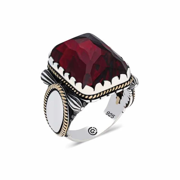 ​Gümüş Bordo Zirkon Taşlı Kare Erkek Yüzük SL3903 ürün görseli