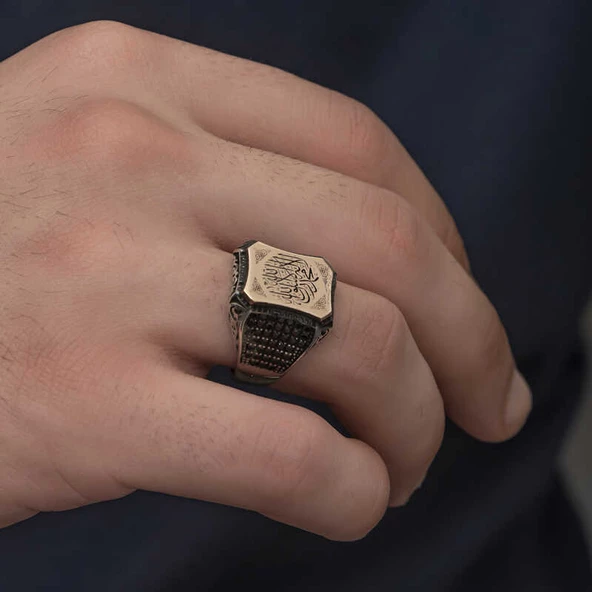 Gümüş Kelime-i Tevhid Yazılı Erkek Yüzük SL3954 - Resim 7