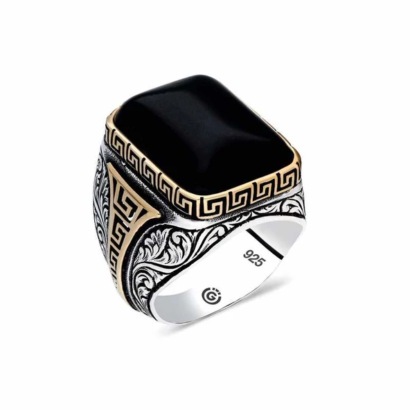 Gümüş Oniks Siyah Taşlı Kare Erkek Yüzük SL3927 ürün görseli