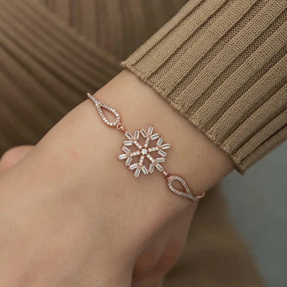 Gümüş Rose Baget Taşlı Kar Tanesi Bileklik SL3822 - Resim 3