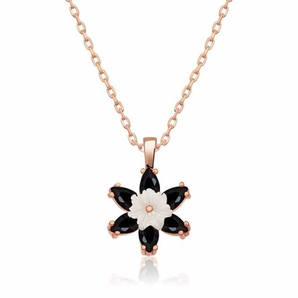 Gümüş Rose Siyah Lotus Çiçeği Kolye SL3654 ürün görseli