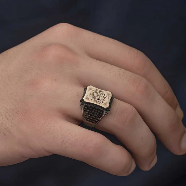 Gümüş Kelime-i Tevhid Yazılı Erkek Yüzük SL3954 - Resim 6