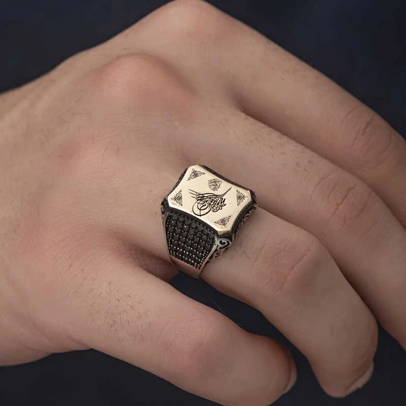 Gümüş Osmanlı Tuğralı Erkek Yüzük  SL3690 - Resim 3