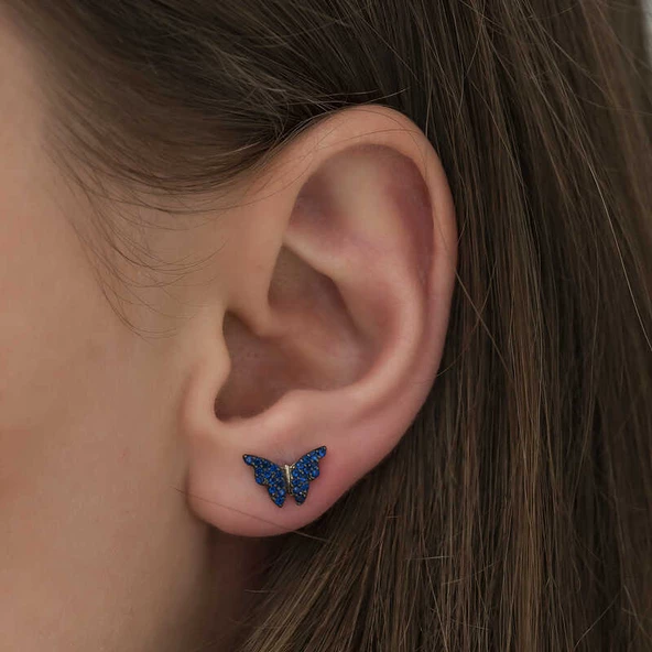 Gümüş Lacivert Kelebek Küpe SL3851 - Resim 3