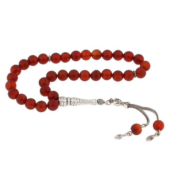 ​Doğaltaş Metal Püsküllü Bordo Akik Taşlı Tesbih SL3967 - 1