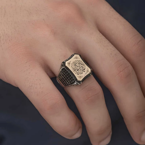 Gümüş Kelime-i Tevhid Yazılı Erkek Yüzük SL3954 - Resim 9