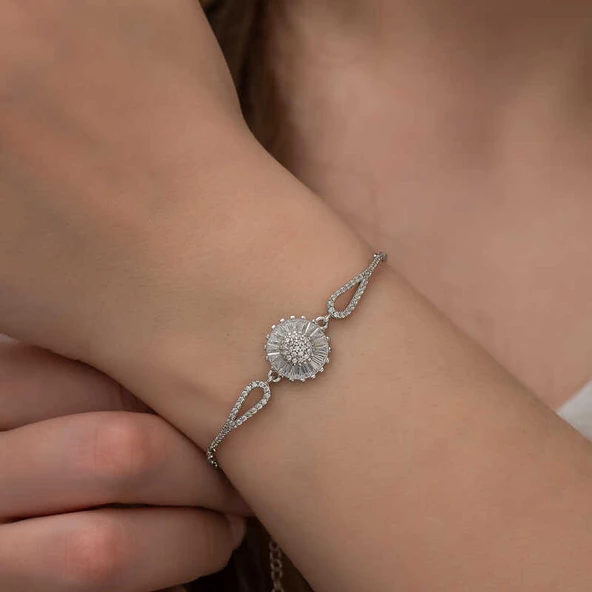 Gümüş Rodyum Baget Taşlı Sonsuzluk Bileklik SL3865 - 2