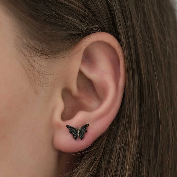 Gümüş Siyah Kelebek Küpe SL3850 - Resim 2