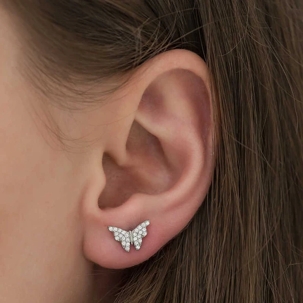 Gümüş Beyaz Kelebek Küpe SL3849 - Resim 2