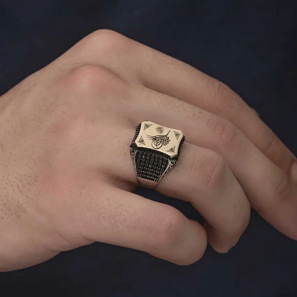 Gümüş Osmanlı Tuğralı Erkek Yüzük  SL3690 - Resim 2