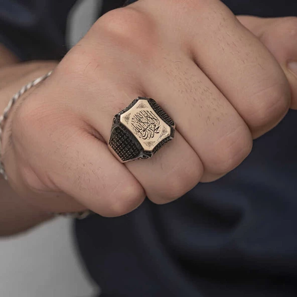 Gümüş Kelime-i Tevhid Yazılı Erkek Yüzük SL3954 - Resim 10