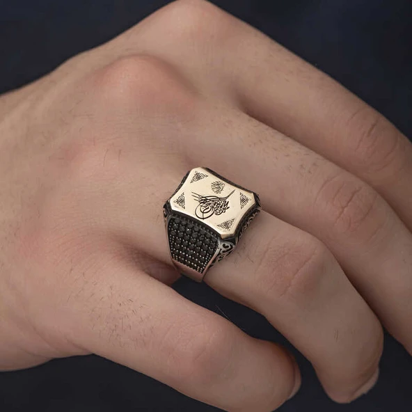 Gümüş Osmanlı Tuğralı Erkek Yüzük  SL3690 - Resim 8