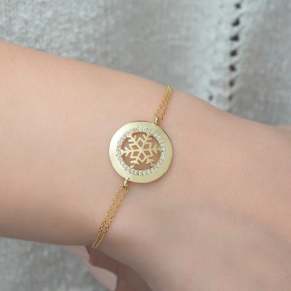 Gümüş Gold Kar Tanesi Bayan Bileklik SL3772 - Resim 3