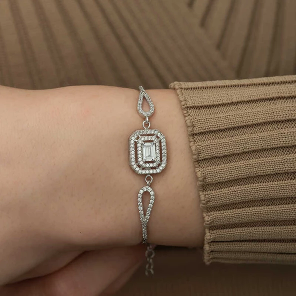 ​Gümüş Dikdörtgen Baget Bileklik SL3819 - Resim 2