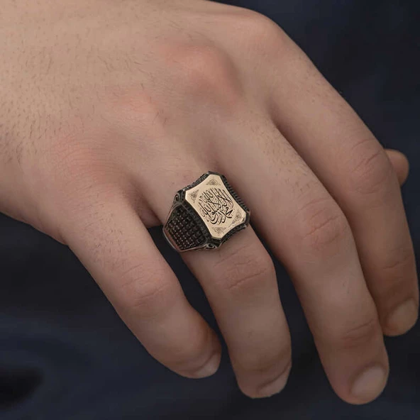 Gümüş Kelime-i Tevhid Yazılı Erkek Yüzük SL3954 - Resim 8