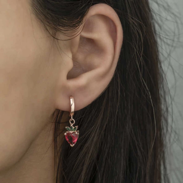 Gümüş Çilek Figür Meyve Küpe SL3861 - Resim 2