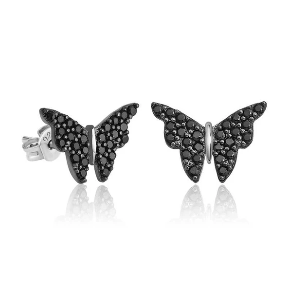 Gümüş Siyah Kelebek Küpe SL3850 ürün görseli