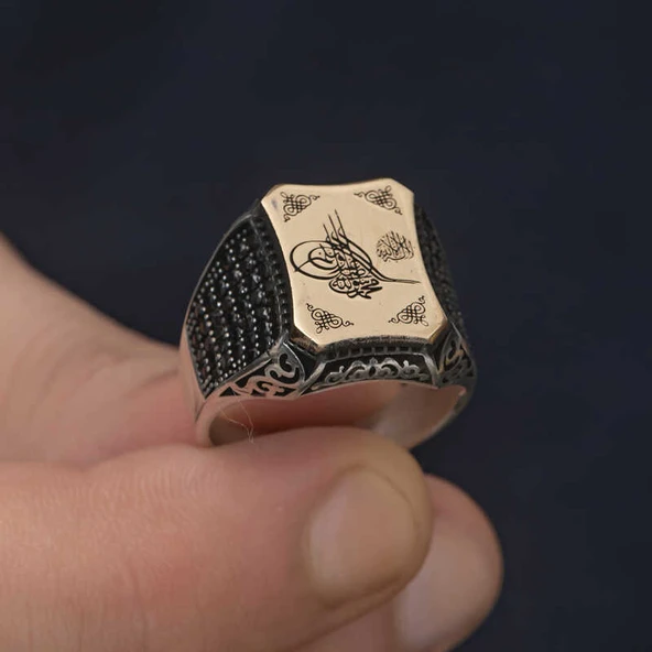 Gümüş Osmanlı Tuğralı Erkek Yüzük  SL3690 - Resim 10