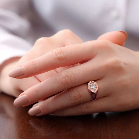 ​Gümüş Ayarlanabilir Rose Kuzey Yıldızı Şovalye Yüzük SL3719 - Resim 2