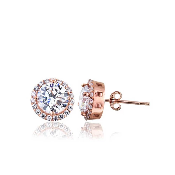 Gümüş Rose Oval Montür Pırlanta Modeli Küpe SL3656 - 1