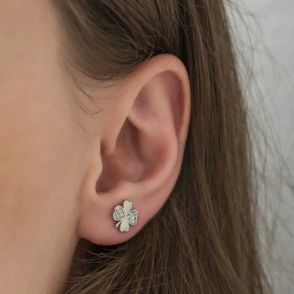 Gümüş Yonca Küpe SL3848 - Resim 3