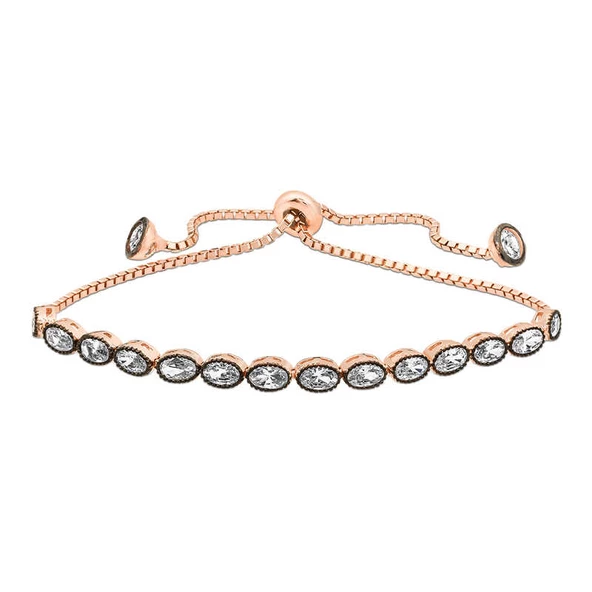 Gümüş Rose Oval Kesim Elmas Montür Asansör Bileklik SL3817 - Resim 5