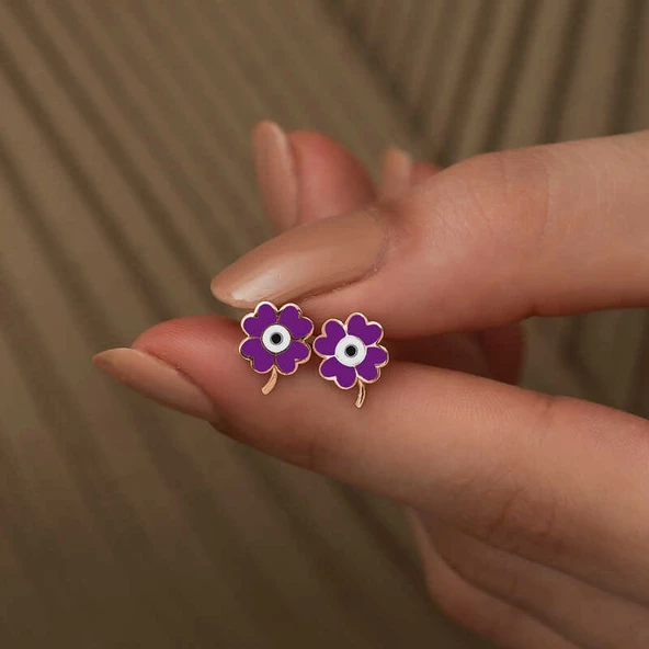 Gümüş Mor Yonca Küpe SL3759 - Resim 3