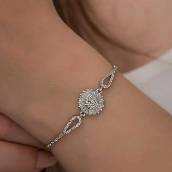 Gümüş Rodyum Baget Taşlı Sonsuzluk Bileklik SL3865 - 4