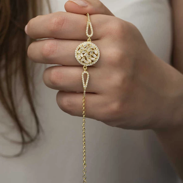 Gümüş Gold Baget Taşlı Bileklik SL3842 - Resim 4