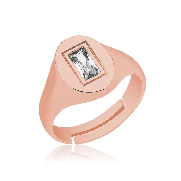 ​Gümüş Ayarlanabilir Rose Baget Taşlı Şovalye Yüzük SL3748 - 1