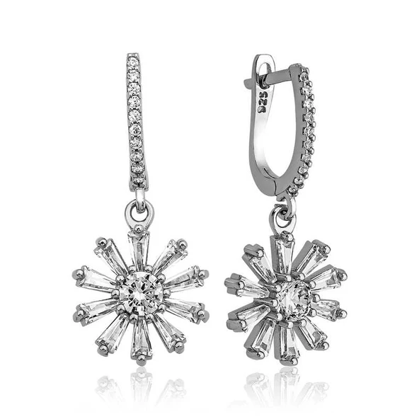 Gümüş Trapez Taşlı Çiçek Bayan Küpe SL3977 ürün görseli