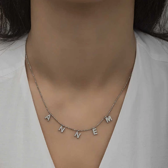 ​Gümüş Annem Yazılı Bayan Kolye SL4527 - Resim 2