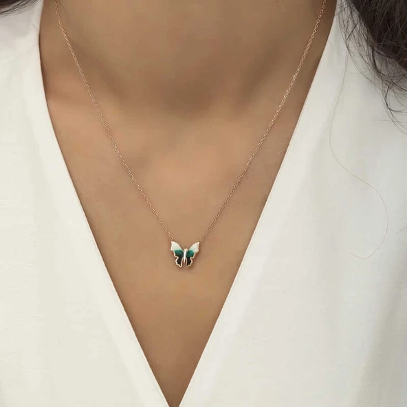 Gümüş Rose Minimal Kelebek Bayan Kolye  SL4269 - Resim 2