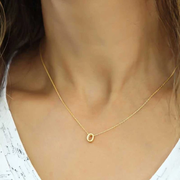 Gümüş Gold 3 Boyutlu Harf O Bayan Kolye SL4232 ürün görseli