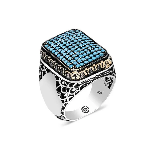 Gümüş Turkuaz Zirkon Taşlı Kare Erkek Yüzük  SL4550 ürün görseli