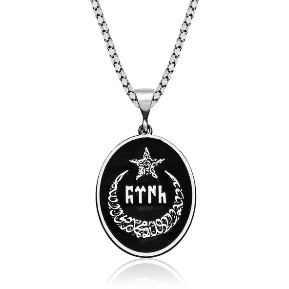 Gümüş Ay Yıldız İçerisi Göktürkçe Türk Yazılı Kolye SL4395 ürün görseli