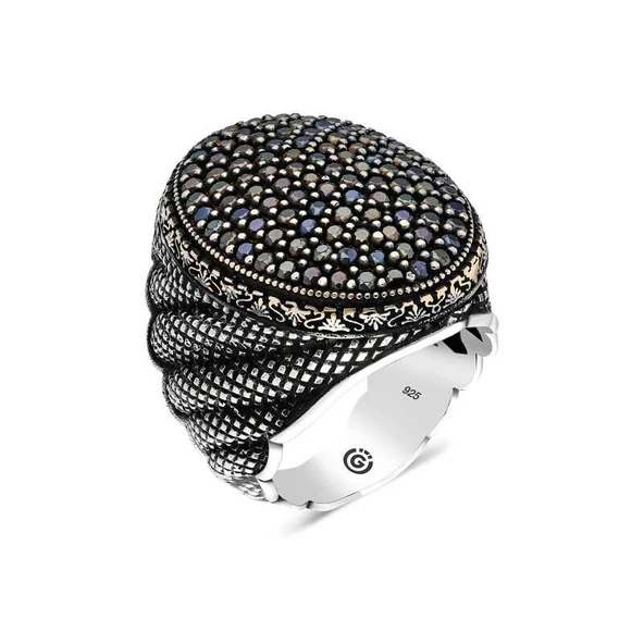 Gümüş Siyah Zirkon Taşlı Oval Erkek Yüzük  SL4558 - Resim 2