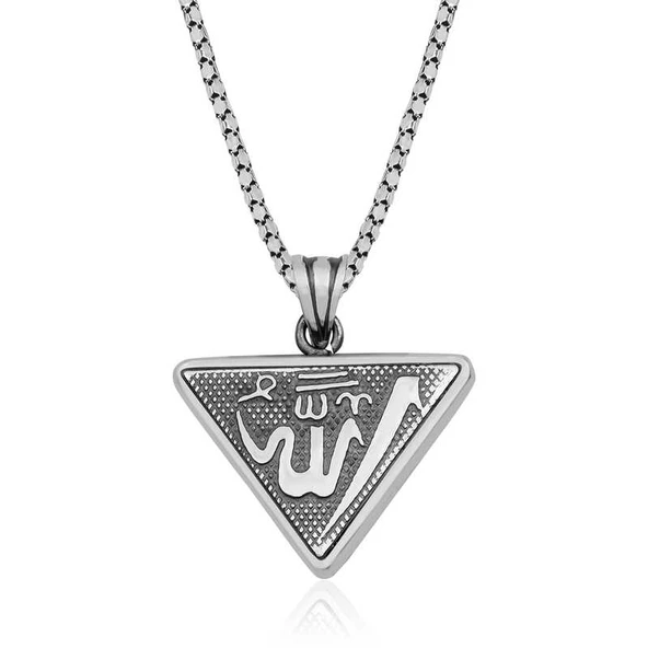 Gümüş Üçgen Allah Yazılı Cevşen Dualı Kolye SL4450