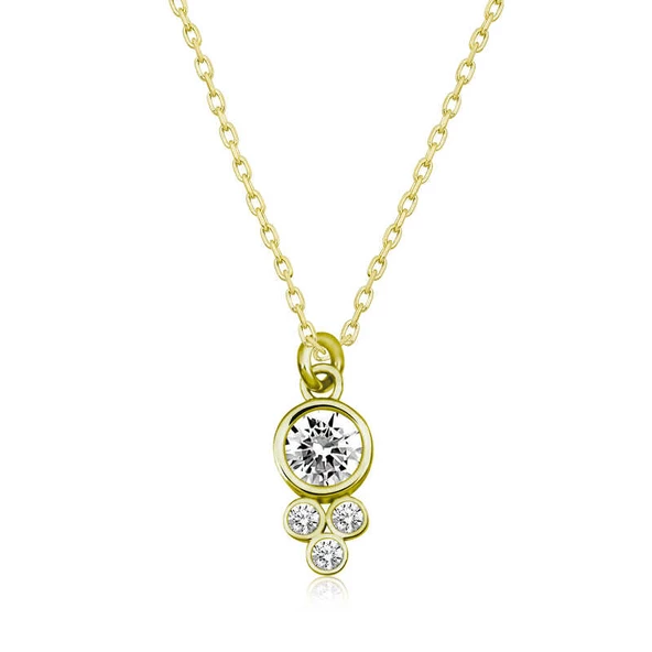 Gümüş Gold Çiğ Damlası Yuvarlak Tektaş Bayan Kolye SL4296
