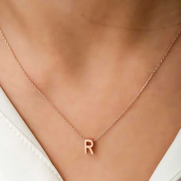 Gümüş Rose 3 Boyutlu R Harf Bayan Kolye SL4251 - 2