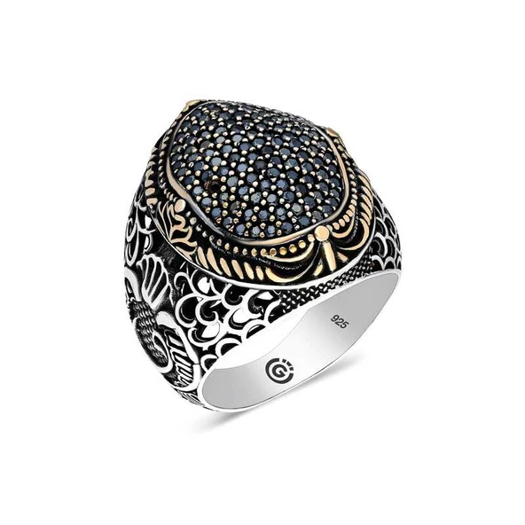 Gümüş Siyah Zirkon Taşlı Oval Erkek Yüzük  SL4539