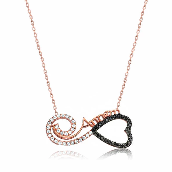 Gümüş Rose Kalpli Sonsuzluk Annem Kolye SL4524 ürün görseli