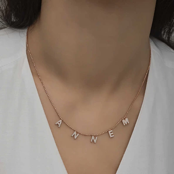 ​Gümüş Rose Annem Yazılı Bayan Kolye SL4526 - Resim 5