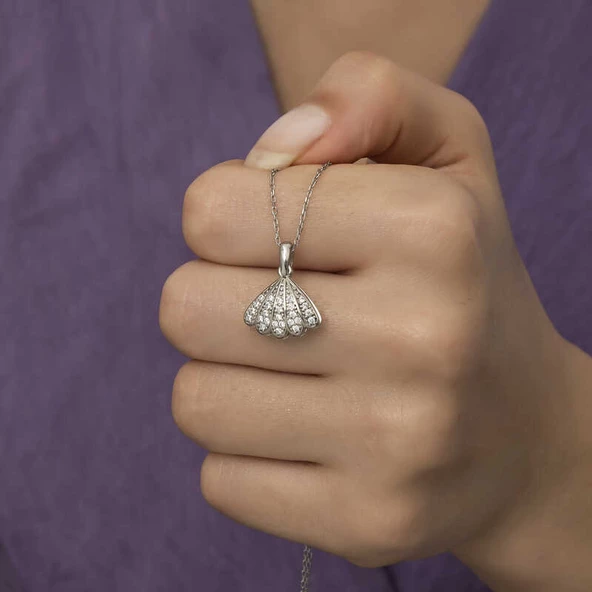 Gümüş İncili İstiridye Bayan Kolye SL4367 - Resim 8