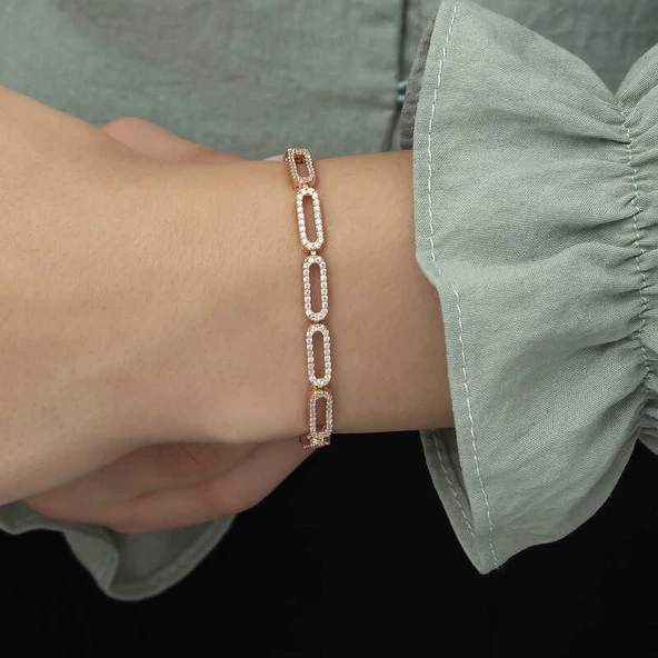 Gümüş Rose Oval Taşlı Bayan Bileklik  SL4187 - Resim 2